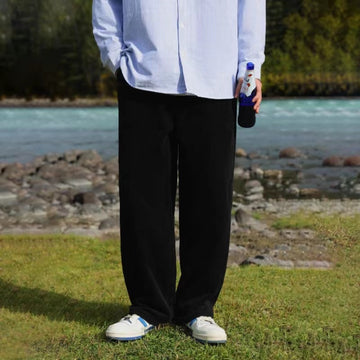 Wiaofellas Winter Men's Corduroy Fabric Overalls Loose Wide Leg Pants Oversized Style Trousers Green/black Color Casual Pants M-2XL